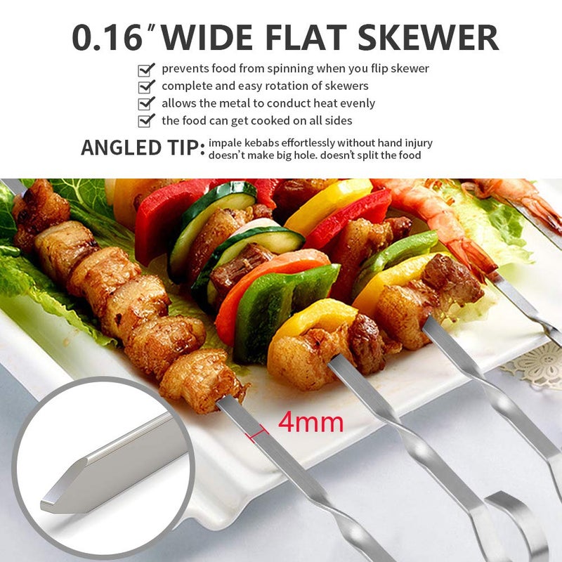 LANNEY Skewers for Kabobs, 12" Metal Kebab Skewers for Grilling Flat Long Stainless Steel Kabob Sticks Reusable Grill Shish BBQ Barbecue Sticks for Meat Chicken Vegetable Shrimp, 12 Pack - Image 3